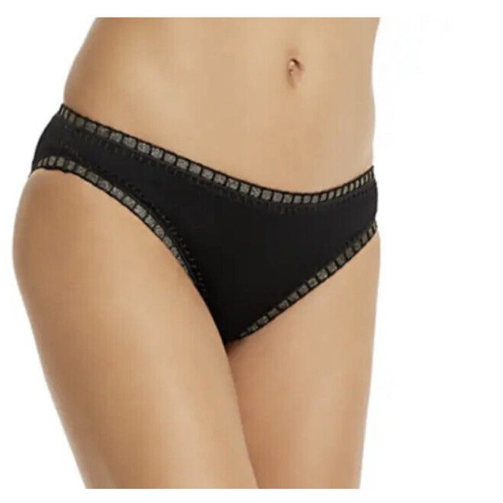 NWT Platinum by Solange Ferrarini Black Gold Crochet‎ Bikini Bottoms Size Small